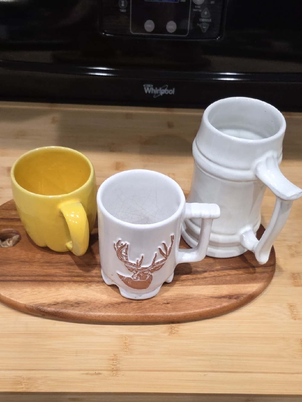 Frankoma Yellow and White Ceramic Mug Set with Deer Motif
